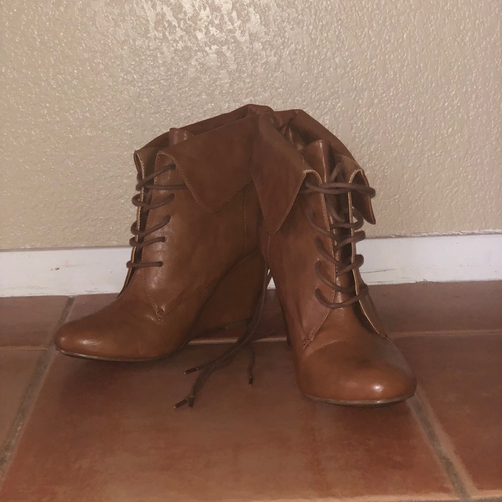 Brown leather heeled boots
